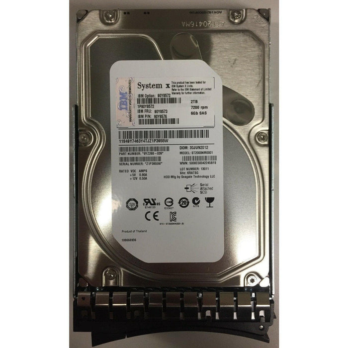 IBM LENOVO 2TB 7.2K 6GBPS SAS 3.5'' HDD 90Y8573 90Y8572 90Y8576 X3550 X3650 M4-FoxTI